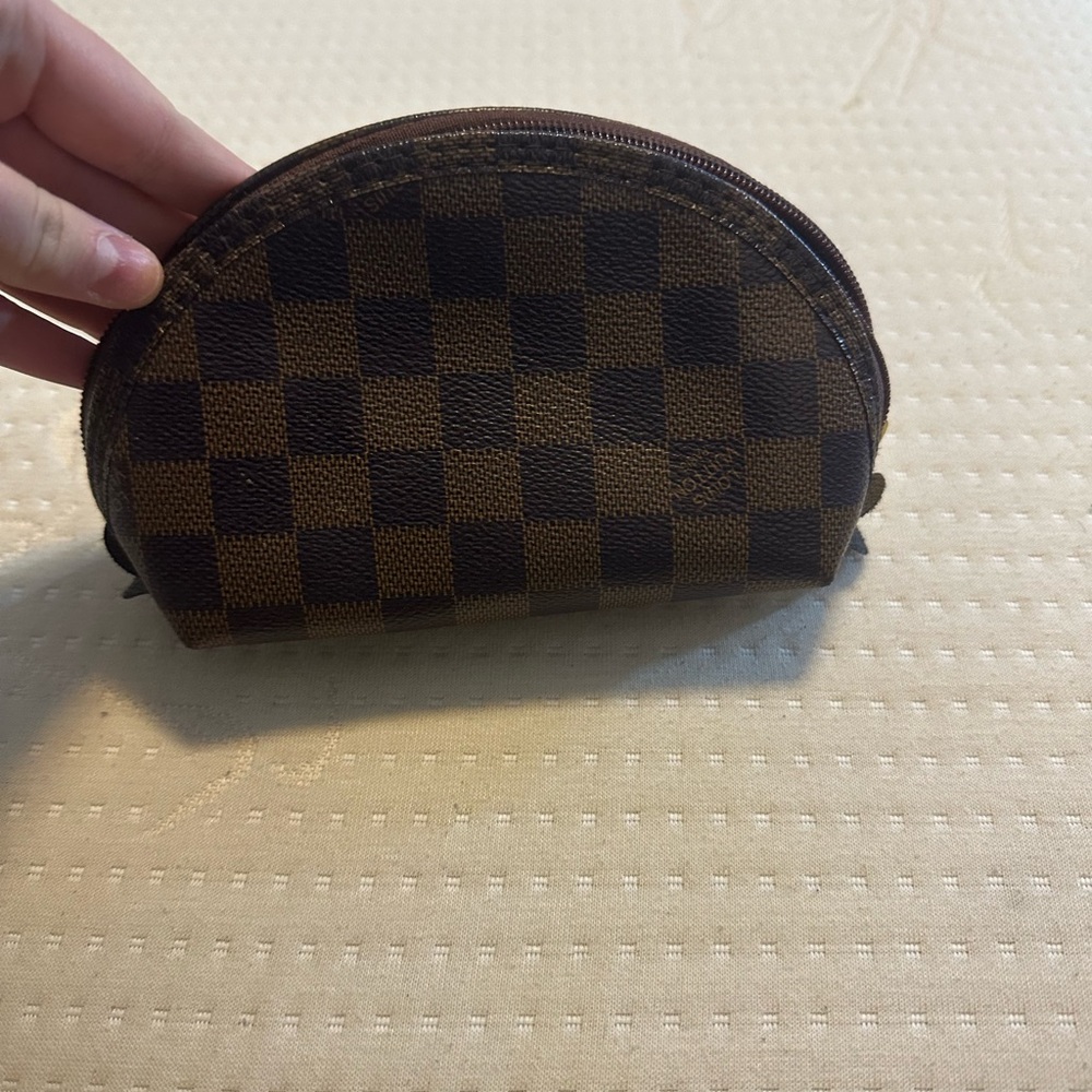 Checkered Brown Cosmetic Pouch